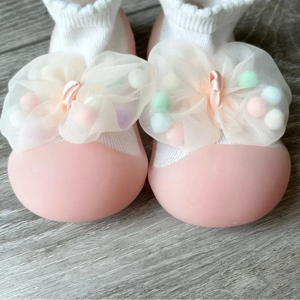 Big Toes Pink Bows NonSlip Baby Shoe Socks Made in Korea